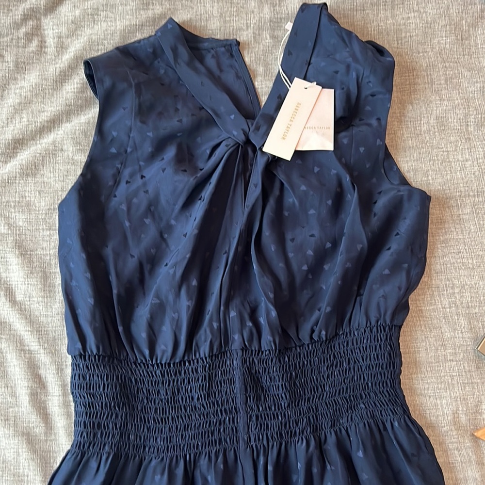 Rebecca Taylor Navy Heart Jacquard Silk Jumpsuit Size M